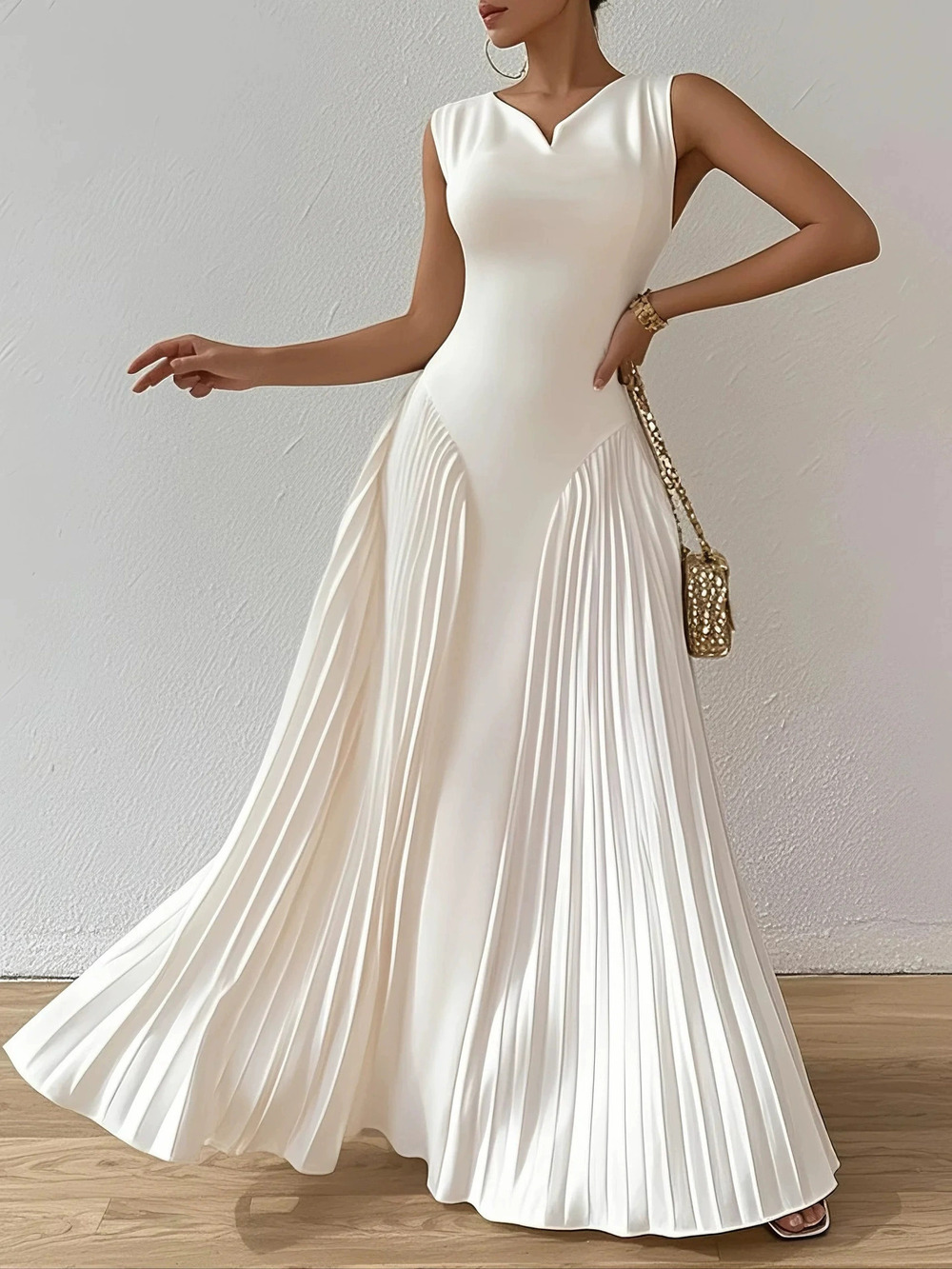 ZARA Elegant Pleated Fitted Waist Maxi Evening Dress